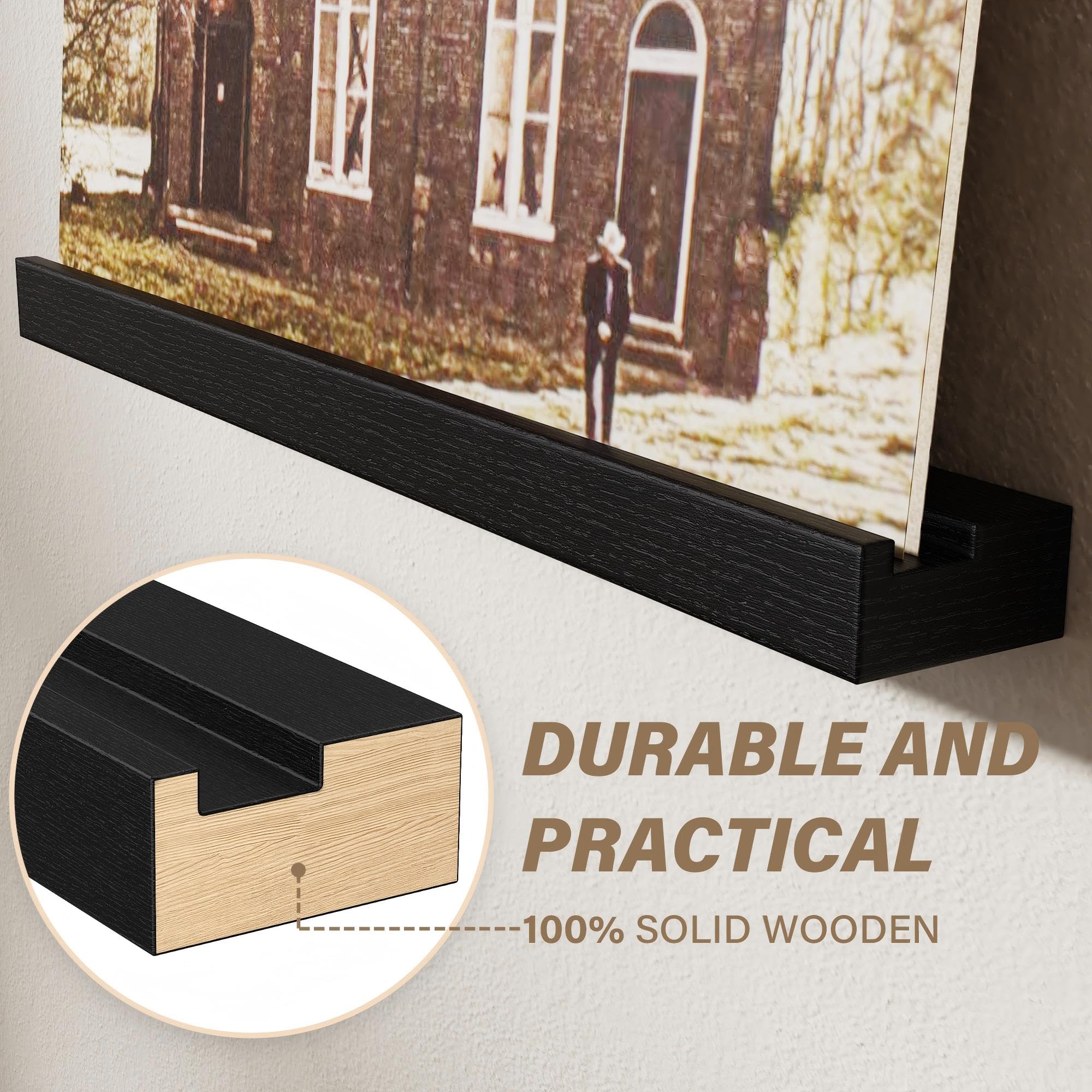 12 Pièces Porte-disques Mural en Bois, Rétro Supports Muraux pour 12 Vinyles, Porte-disques Mural pour Salon de Décoration, Affichage et Stockage, Collections (Noir)