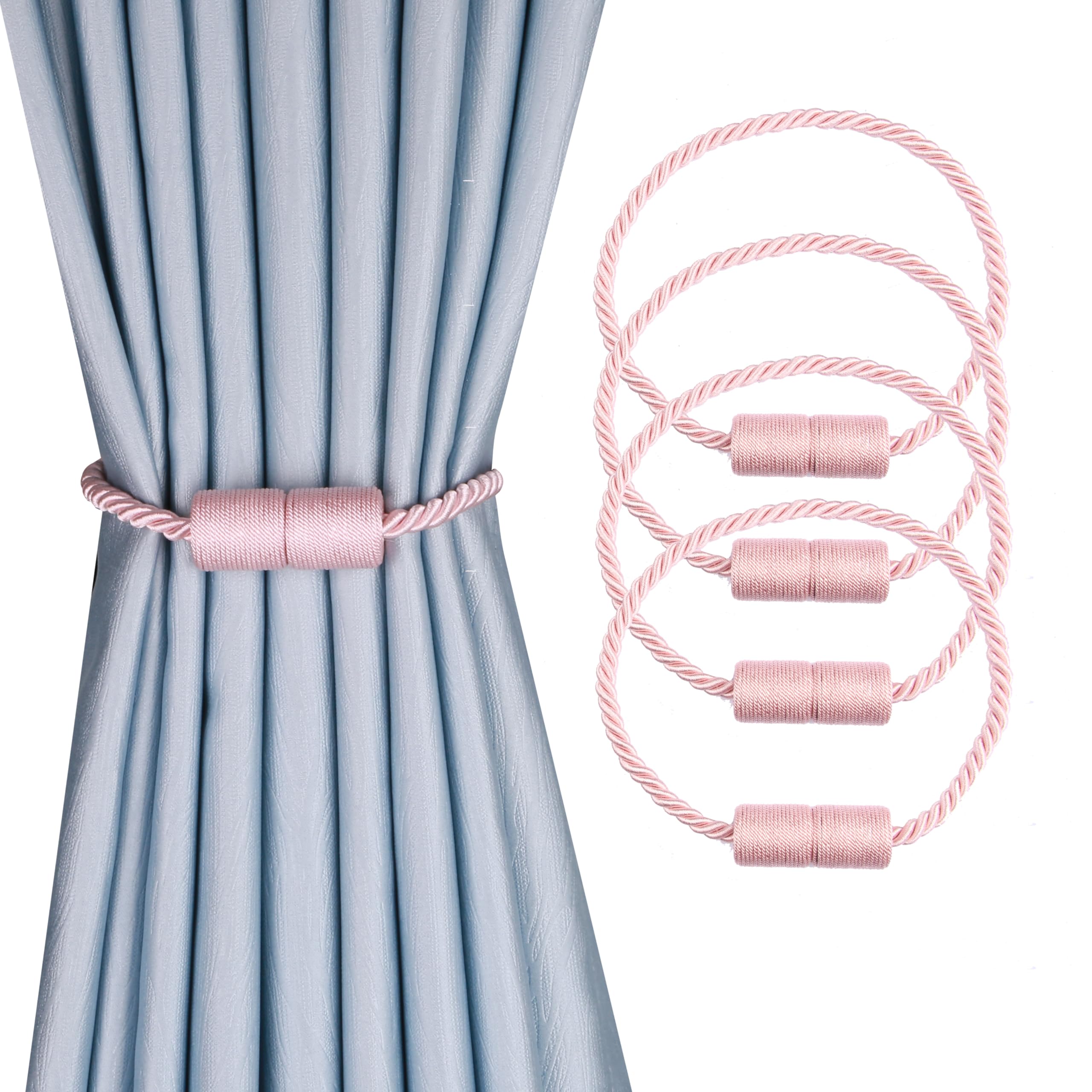 Fenghuangwu 4PCS Magnetic Curtain Tiebacks Outdoor Elegant Decorative Tie Backs for Drape (Pink)