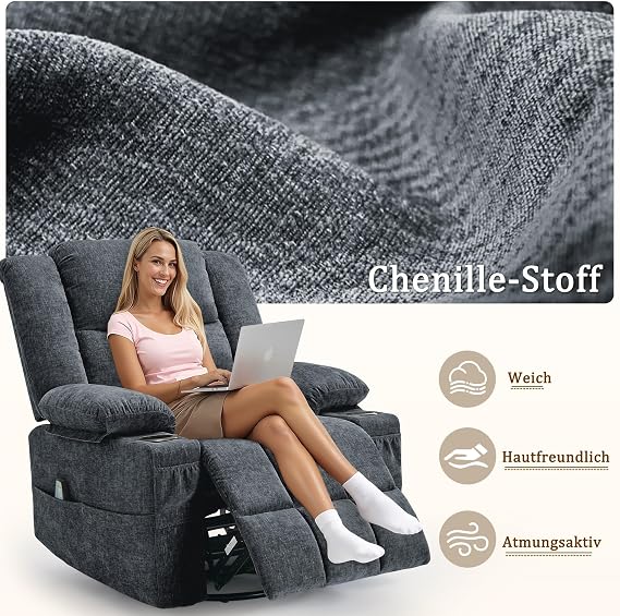 Korser 360° Rotating Recliner Chair with Reclining Function Massage Chair with Heat Function TV Chair with Rocking Function Manual Recliner Chair for Baby Room Living Room