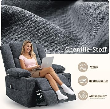 Korser 360° Rotating Recliner Chair with Reclining Function Massage Chair with Heat Function TV Chair with Rocking Function Manual Recliner Chair for Baby Room Living Room