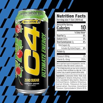 C4 Ultimate Energy Drink with Zero Sugar, Cherry Limeade Burst, 12pk