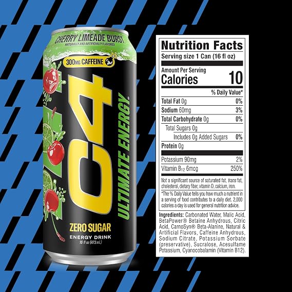 C4 Ultimate Energy Drink with Zero Sugar, Cherry Limeade Burst, 12pk