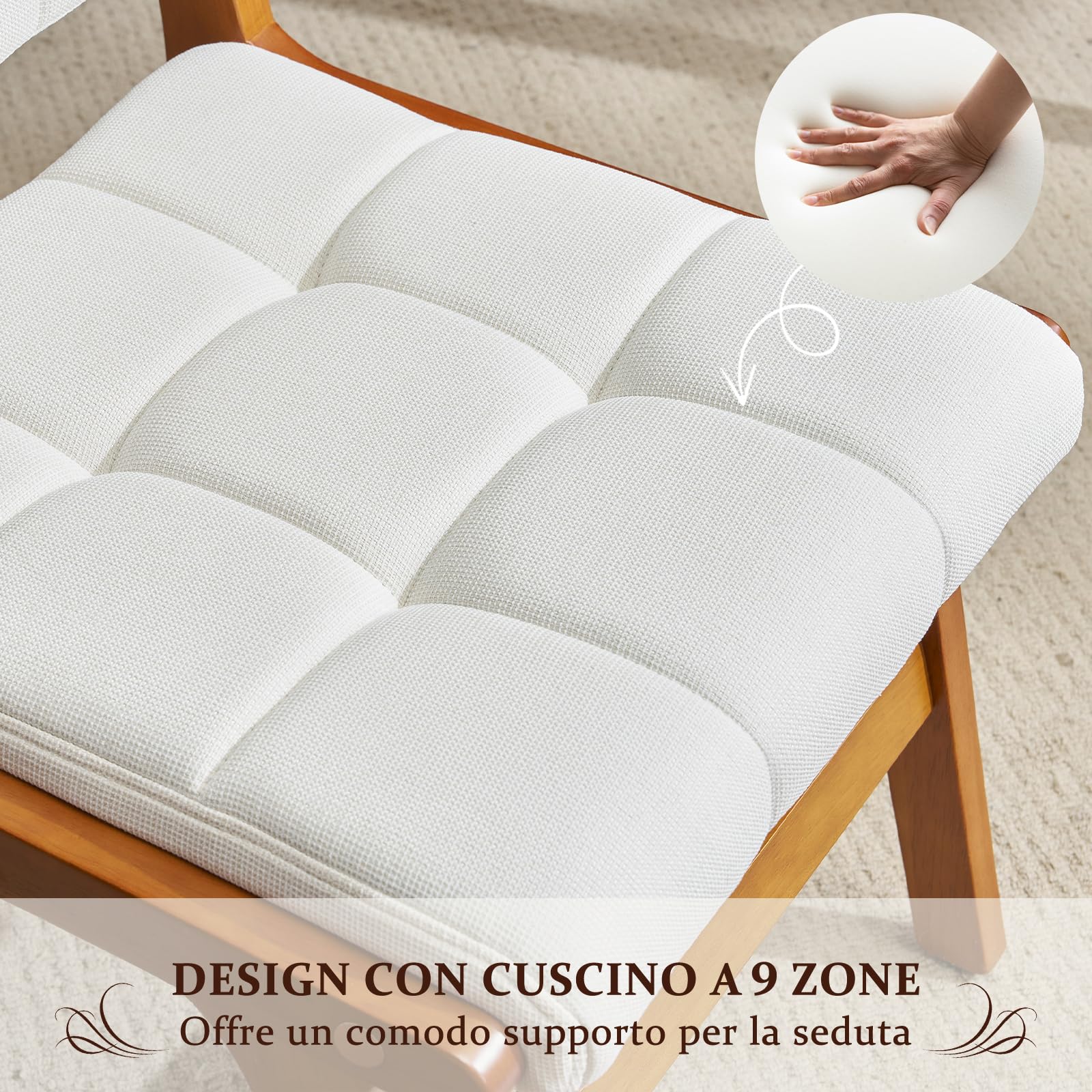 Set di 4 Sedie da Pranzo, Sedia Imbottita Sala da Pranzo in Lino, Poltrone da Salotto con Gambe in Legno, Sedie da Cucina per Sala da Pranzo Cucina Soggiorno Camera da Letto, Beige