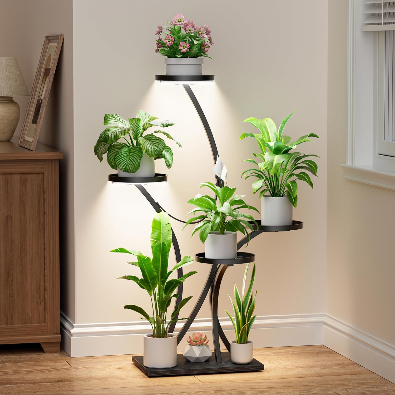 Plant Stand Indoor with Grow Lights, 5-Tier Tree-Shaped Corner Shelf
