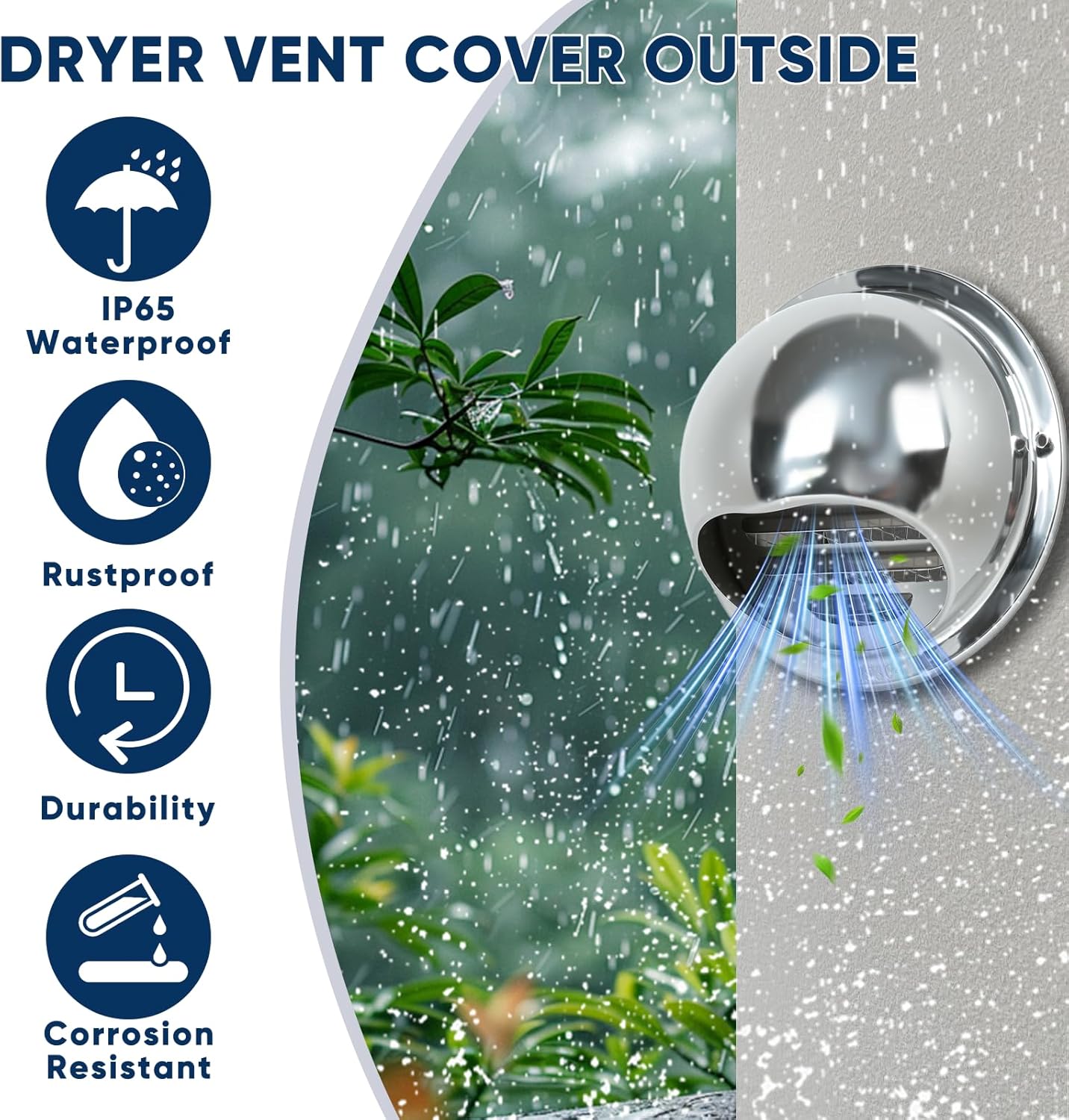 4 Inch Dryer Vent Cover Outside with Dryer Vent Hose, Stainless Steel Round Wall Vent Cover with Fly Screen, Sealing Tape, Clamps, Dryer Exhaust Vent Cover for Bathroom, Home, Air, Hvac System (Black)