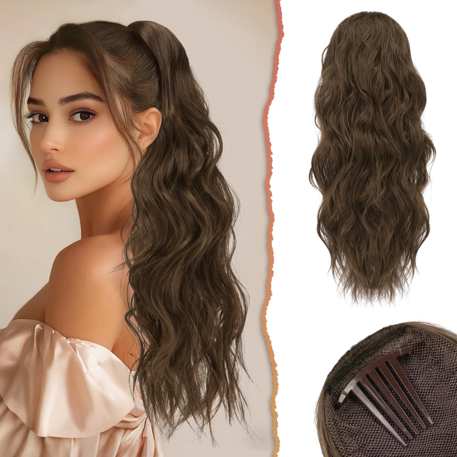 SOFEIYAN Drawstring Ponytail Extension 24 Inch Wavy Curly Clip on Hairpiece Comb Clip in Ponytail Extensions Layered Fluffy Thick Pony Tails Hair