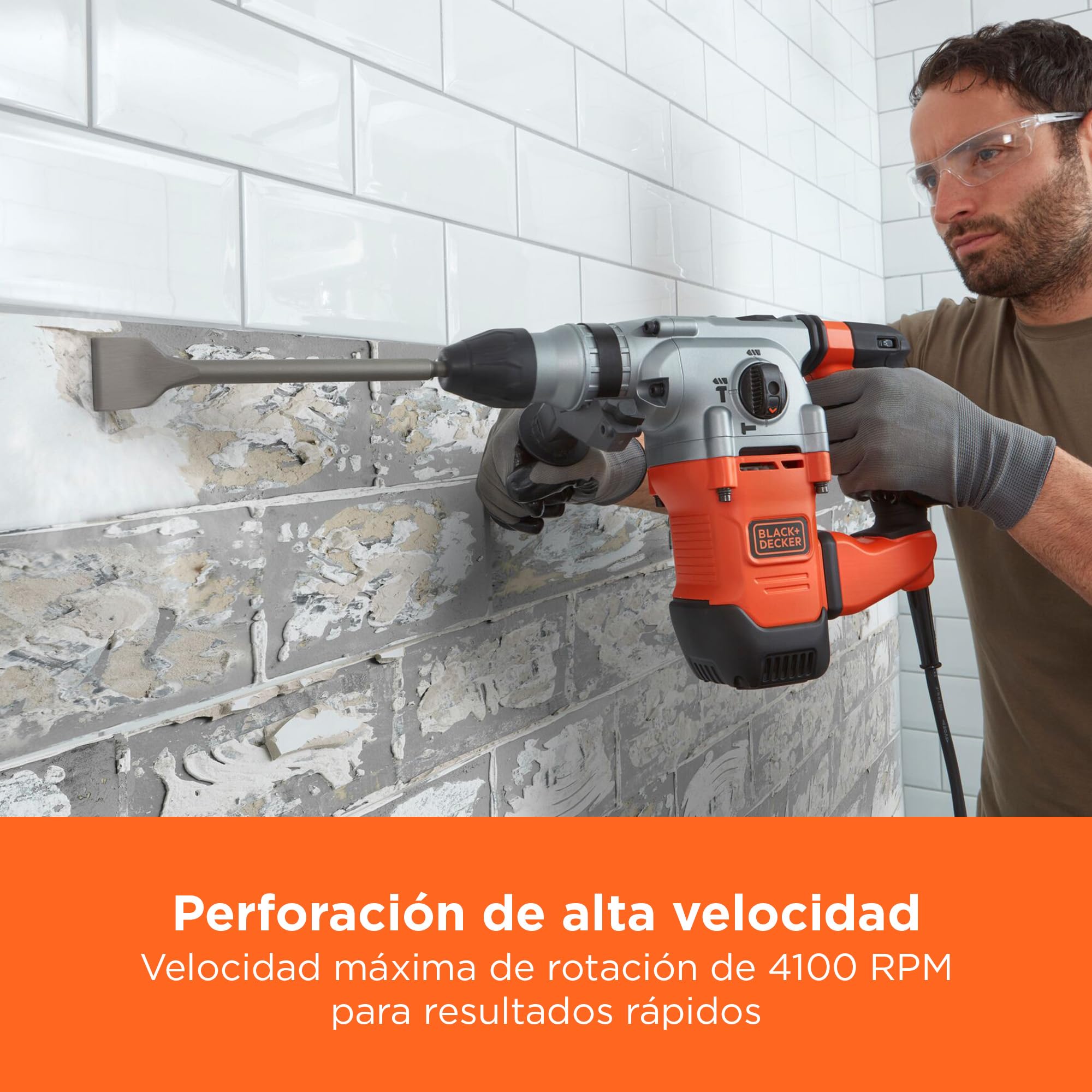 BLACK+DECKER Taladro percutor SDS+, motor de 1250W, 3 modos de funcionamiento, fuerza de impacto de 3,5J, incluye brocas y cincel, BEHS03K-QS