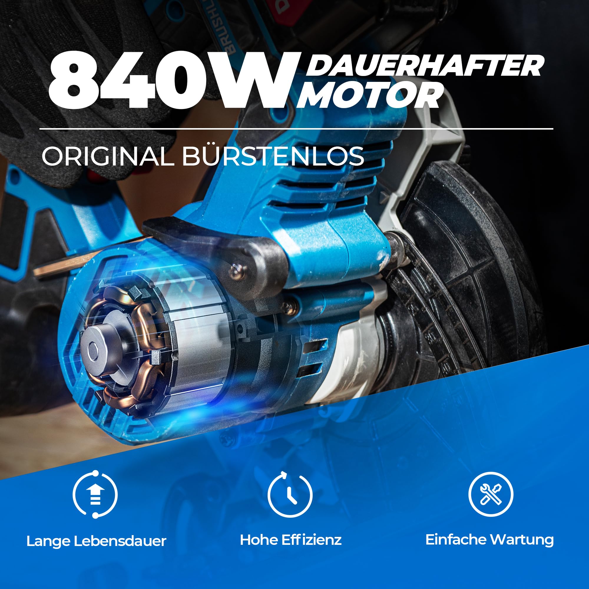 Dong Cheng 20V Akku Handkreissäge Ø165mm, 5000RPM, Schnitttiefe 59 mm, 0-50° (inkl. Ø165 x Ø20 mm Sägeblatt, Akku/Ladegerät, BOXX) DCMY165S
