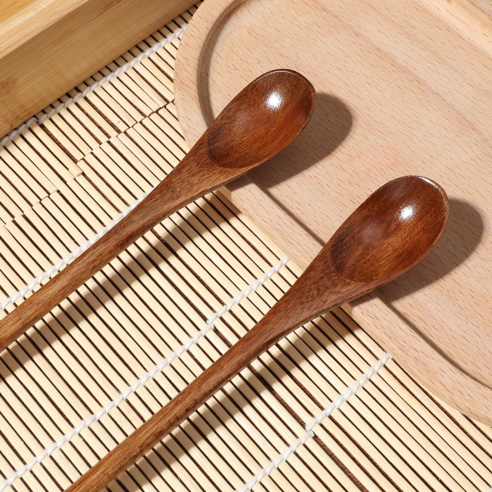 Homoyoyo Cucharas De Madera De Mango Largo Para Café y Miel, Estilo Japonés, Tamaño Pequeño, Madera Nanmu Natural, Para Postres y Aperitivos, Paquete De 2 Piezas, Uso Cocina y Bebidas