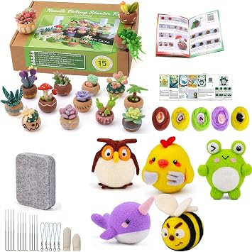 Yizzvb Needle Felting Kit, Felting Kits for Beginners Adults, Wool Felting Kit Including Wool Roving, Foam Pad, Felting Needles and Instructions for DIY Felting Starters