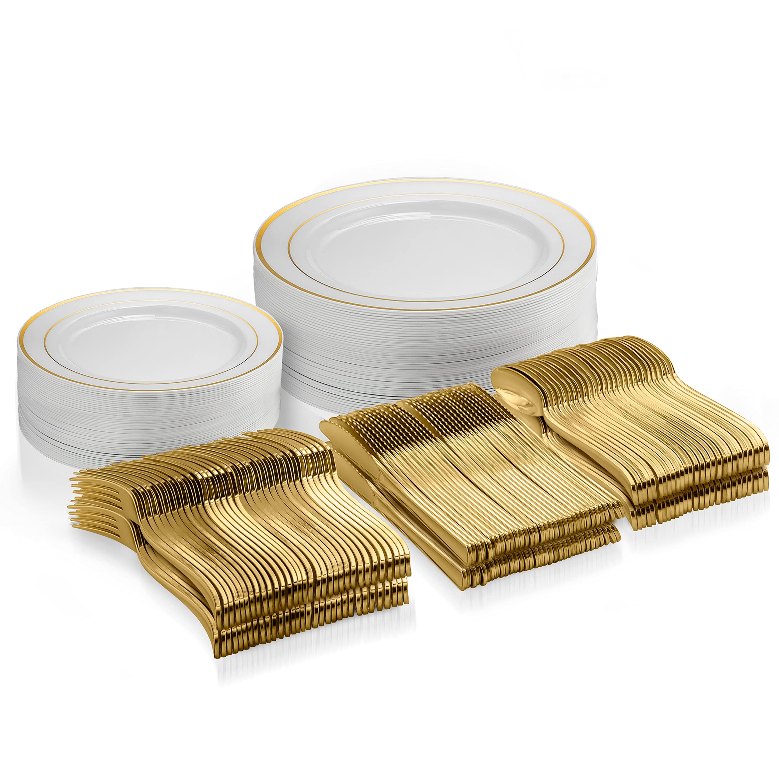Buy 125 Piece Gold Dinnerware Party Set 50 Gold Rim Plastic Plates