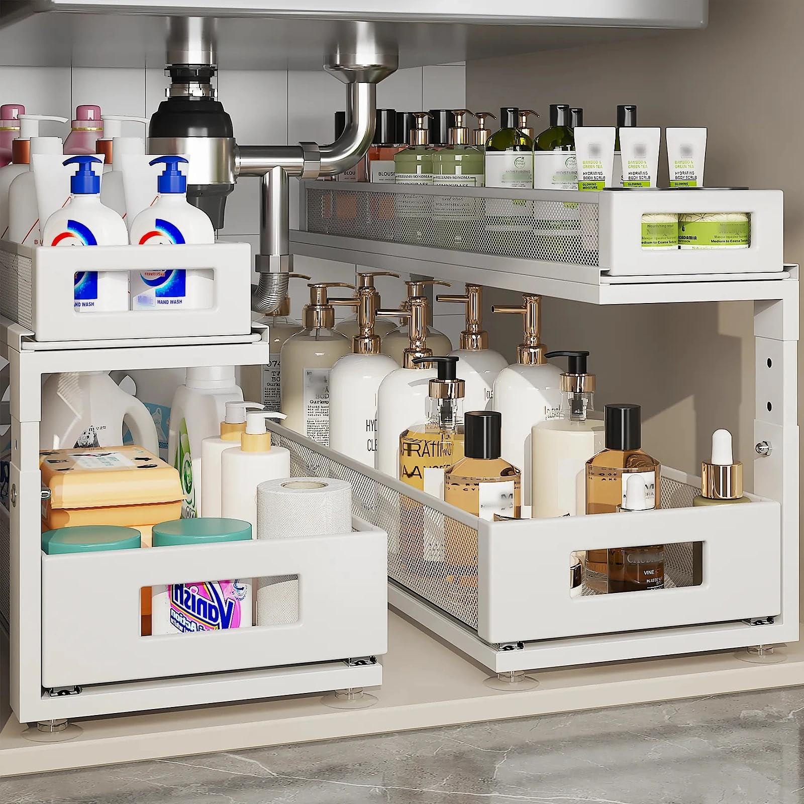 Corbyles 2 Pack 21.3IN-Depth Under Sink Organizer With Next-Gen