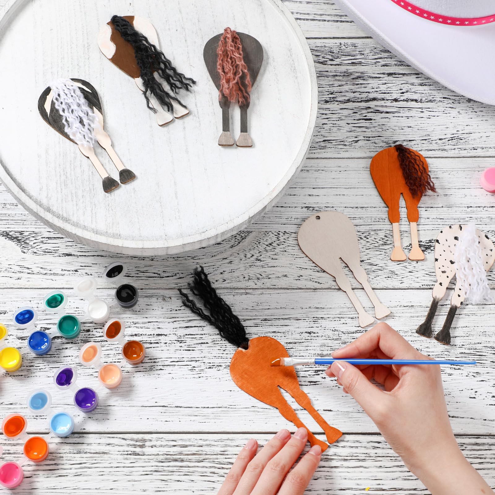 Geelin 24 Pcs Wooden Horse Craft Unfinished Cutouts DIY Paint Set, Buttock