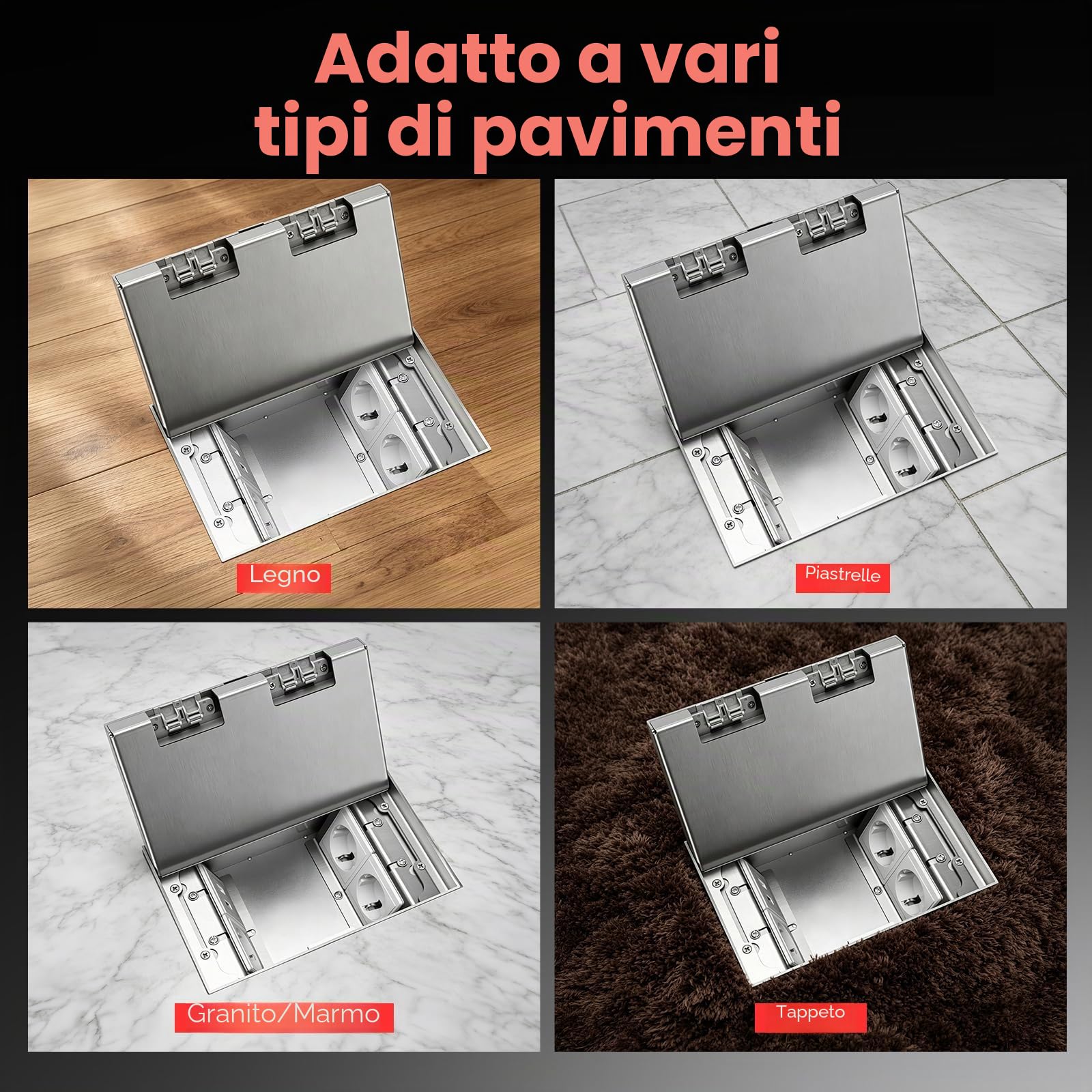 Presa Da Incasso A Pavimento, 4000W 16A Presa Nascosto Da Incasso Multifunzionale Scatola Impermeabile Scatola Interrata In Acciaio Inox Con 3 Prese EU e USB + Tipo C Per Cucina Soggiorno E Ufficio