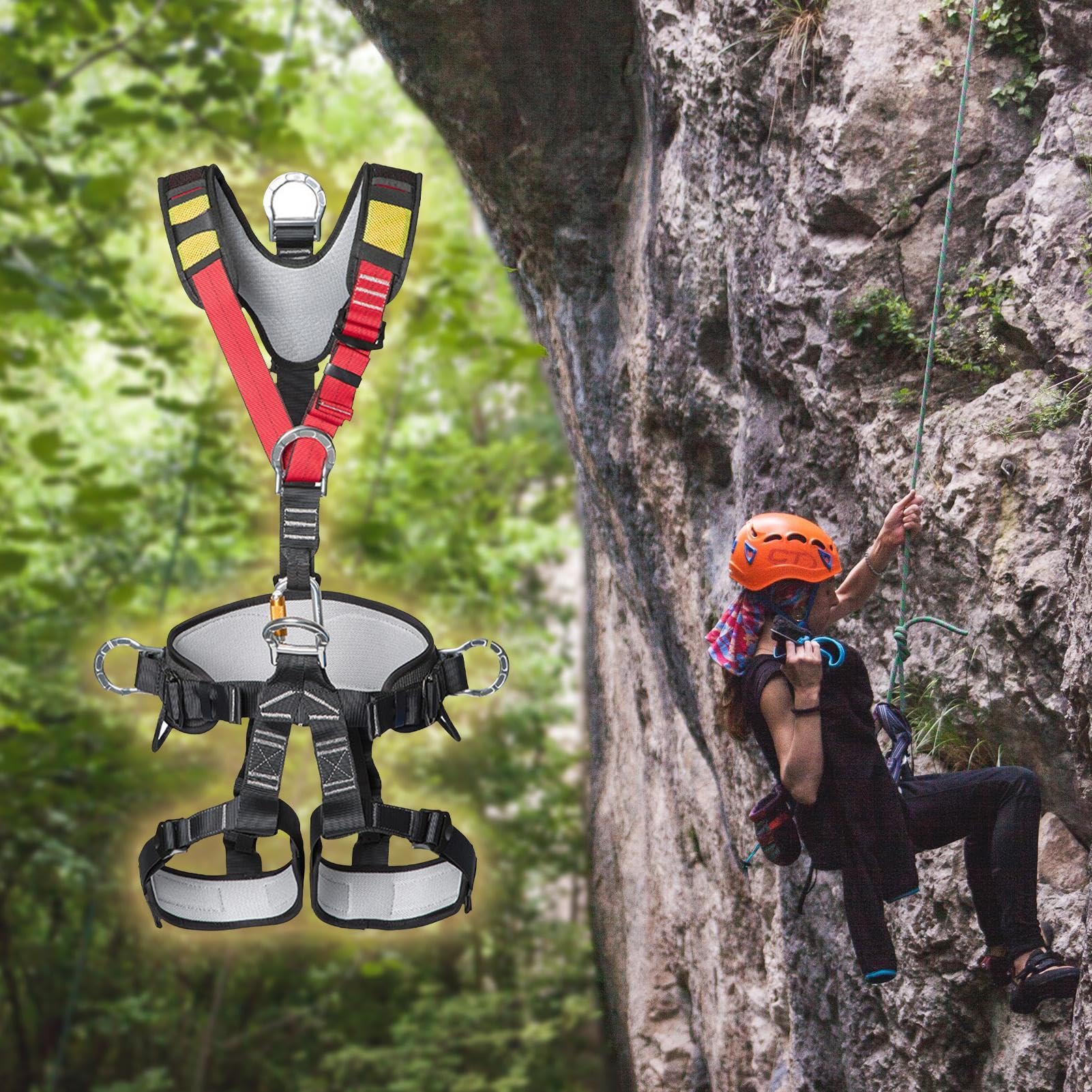 Imbracatura Da Arrampicata - Mezza Cintura Più Ampia Per Alpinismo | Imbracatura Di Sicurezza Anticaduta A 5 Punti Con Fibbie A Linguetta E Anelli A | Protezione Anticaduta Durevole Con Anelli A