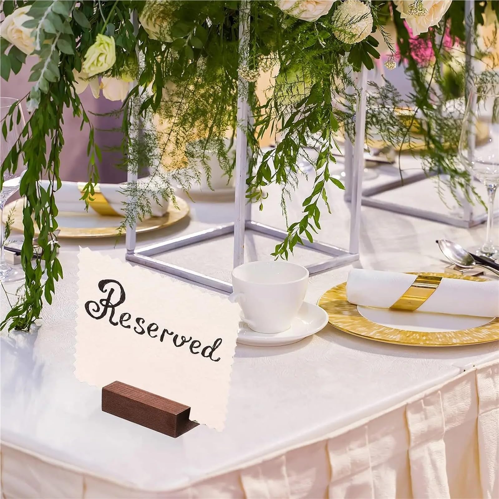 Soporte for números de mesa, portatarjetas de madera de nogal, soporte for números de mesa, nombre for eventos de fiesta de boda(White,6pcs)