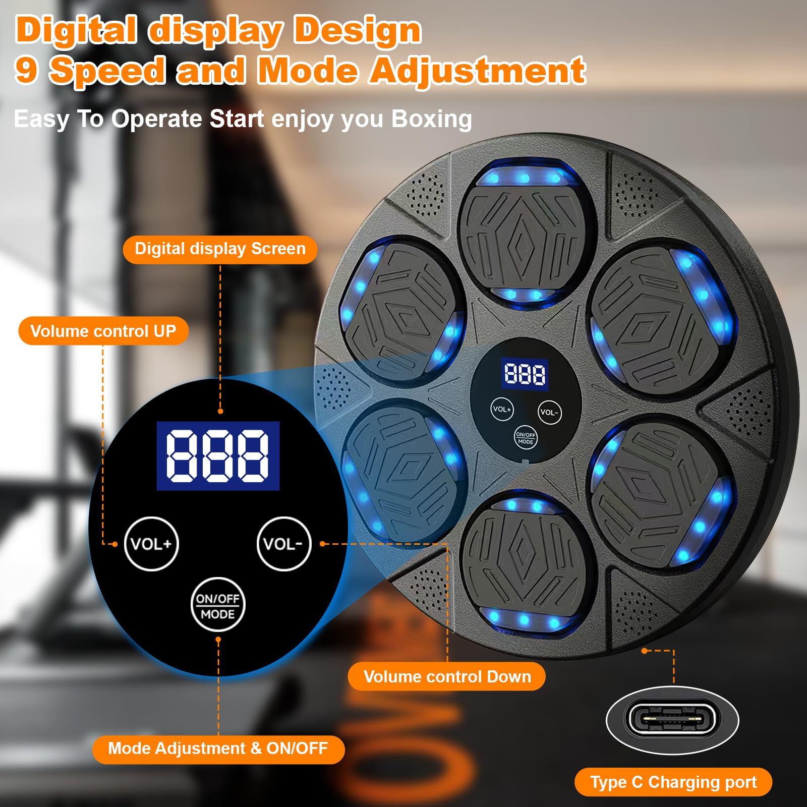 Music Boxing Machine,LED Musik Boxmaschine mit Boxhandschuhen,Wandmontiertes Boxziel,9 Geschwindigkeitsmodi Boxmaschine mit Musik Trainingsgerät Für Erwachsene und Kinder,Unterstützt Bluetooth