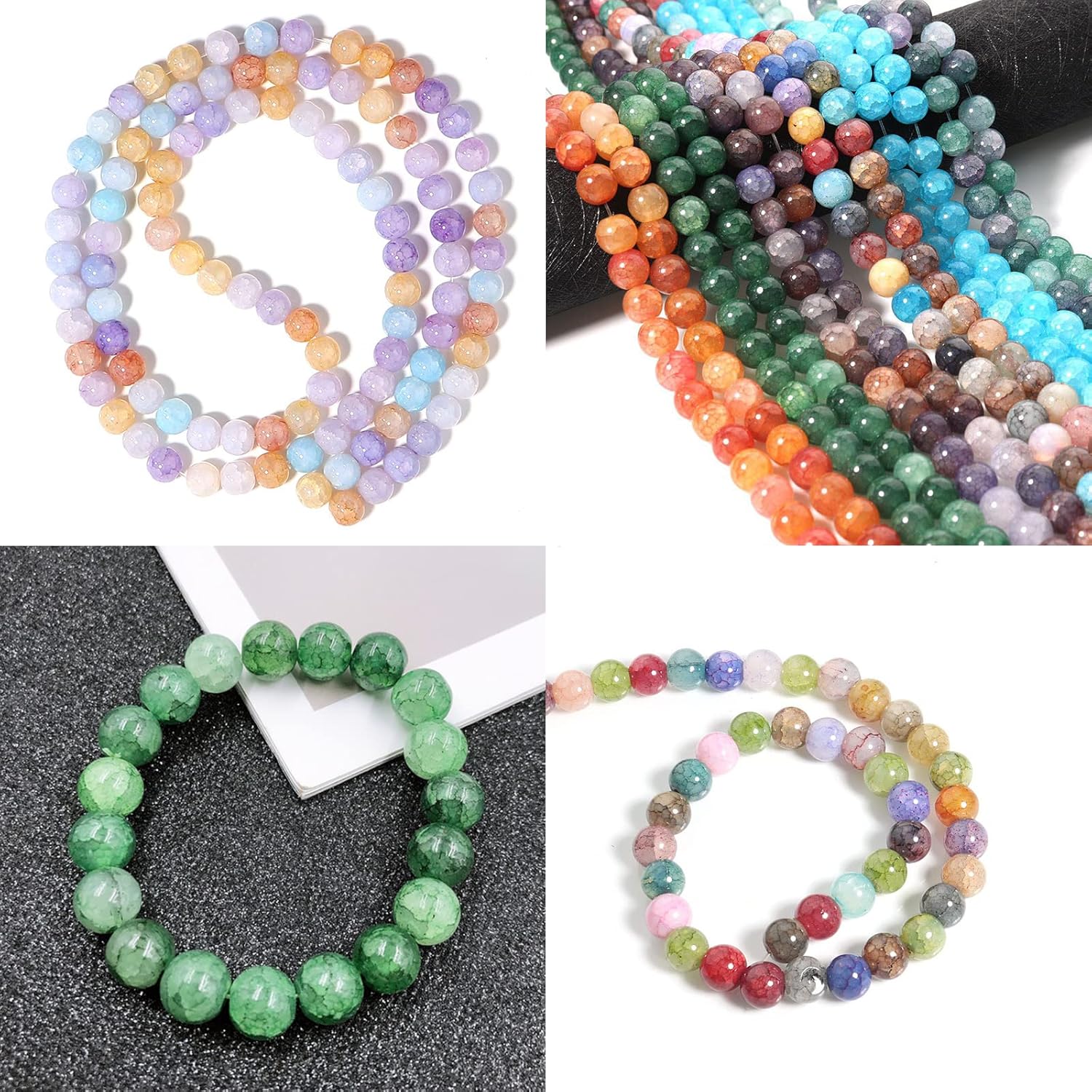 ZIRICHER 8mm Crackle Glass Beads - Smooth Round Crystal Beads for Jewelry Making,Loose Colored DIY Craft Glass Beads Set Supplies for Bracelets Necklaces Earrings Jewelry Making - Image 4