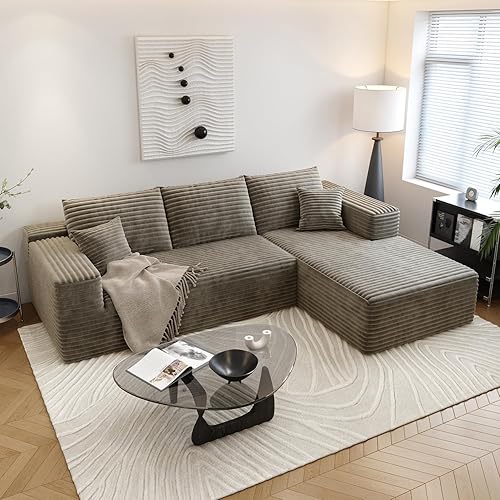 107.5" Cloud Sectional Couch with L-Shape Chaise,Modern Modular Sofa with Deep Seat, Upholstered Couches for Living Room Bedroom Apartments,No Assembly Required, (Camel,Right Facing Chaise) - 2 seater+Right Facing Chaise - Camel