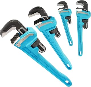 DURATECH 4-Piece Heavy Duty Pipe Wrench Set 8-18 Inch Adjustable Plumbing Wrenches Cast Iron I-Beam Handle Exceeds GGG Standard