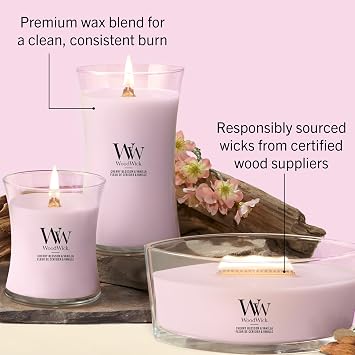 WoodWick Scented Candle | Large Hourglass Candle | Cherry Blossom & Vanilla | Perfect Gifts for Women