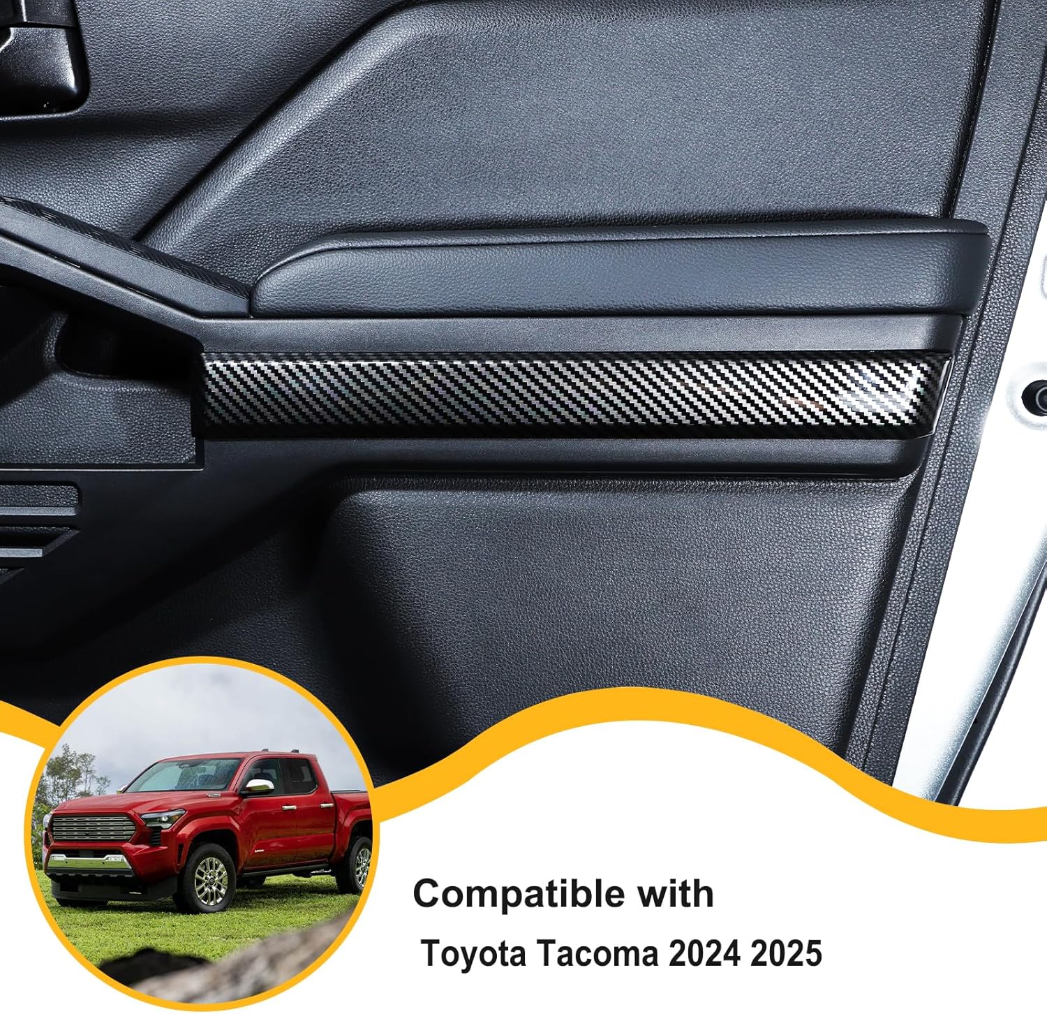 Door Inner Armrest Panel Cover Trim Compatible with Toyota Tacoma 2024 2025 2026 Interior Door Panel Accessories (Carbon Fiber Black)