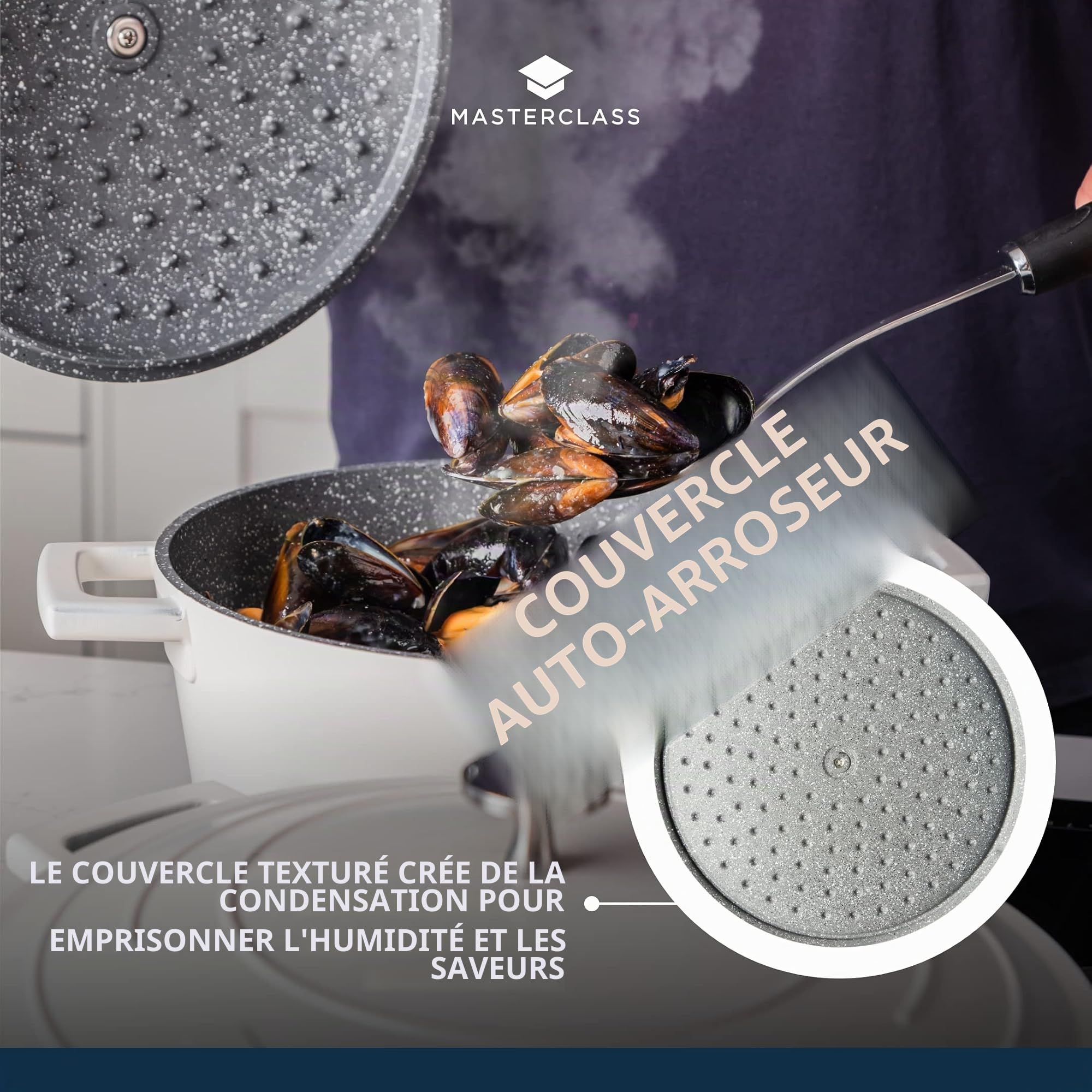 MasterClass Petite cocotte avec couvercle 2,5L/20 cm, en fonte d'aluminium légère, adaptée à la plaque à induction et au four, crème