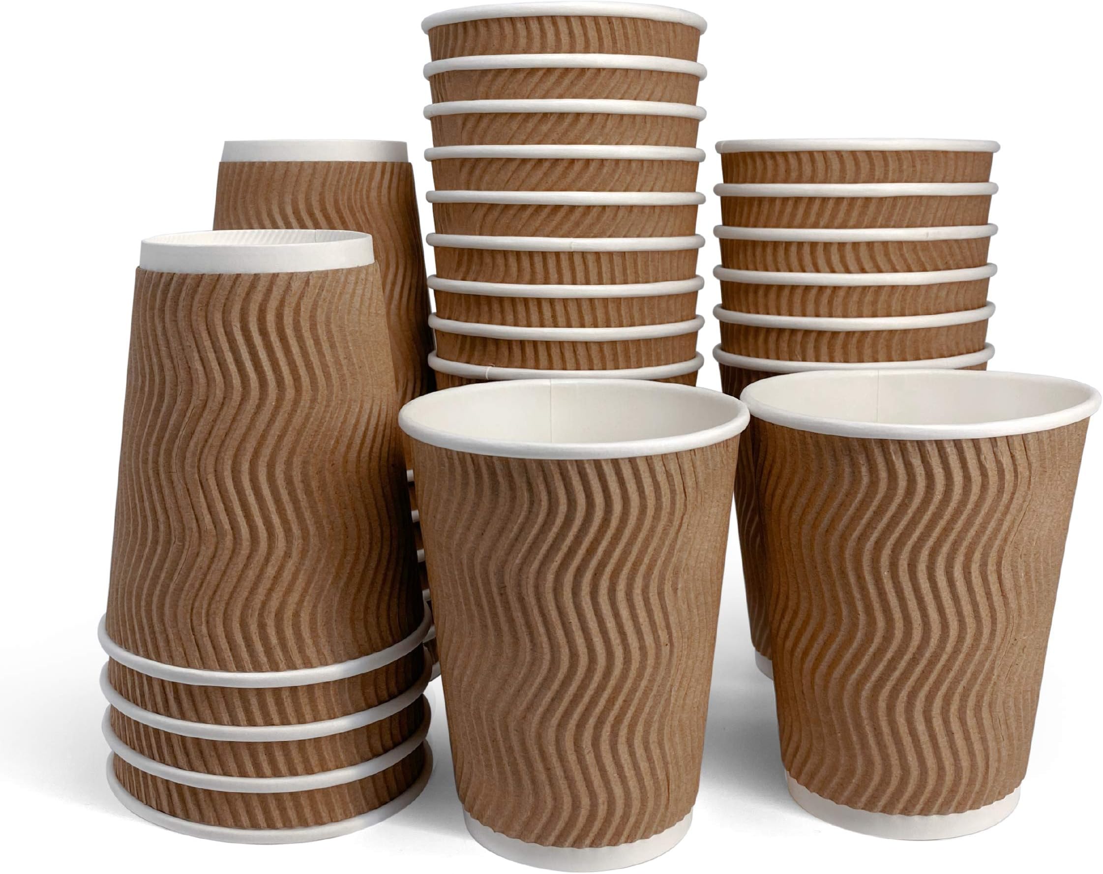[12 oz, 100-Count, Brown Hot Paper Disposable Ripple Insulated Wall Cups