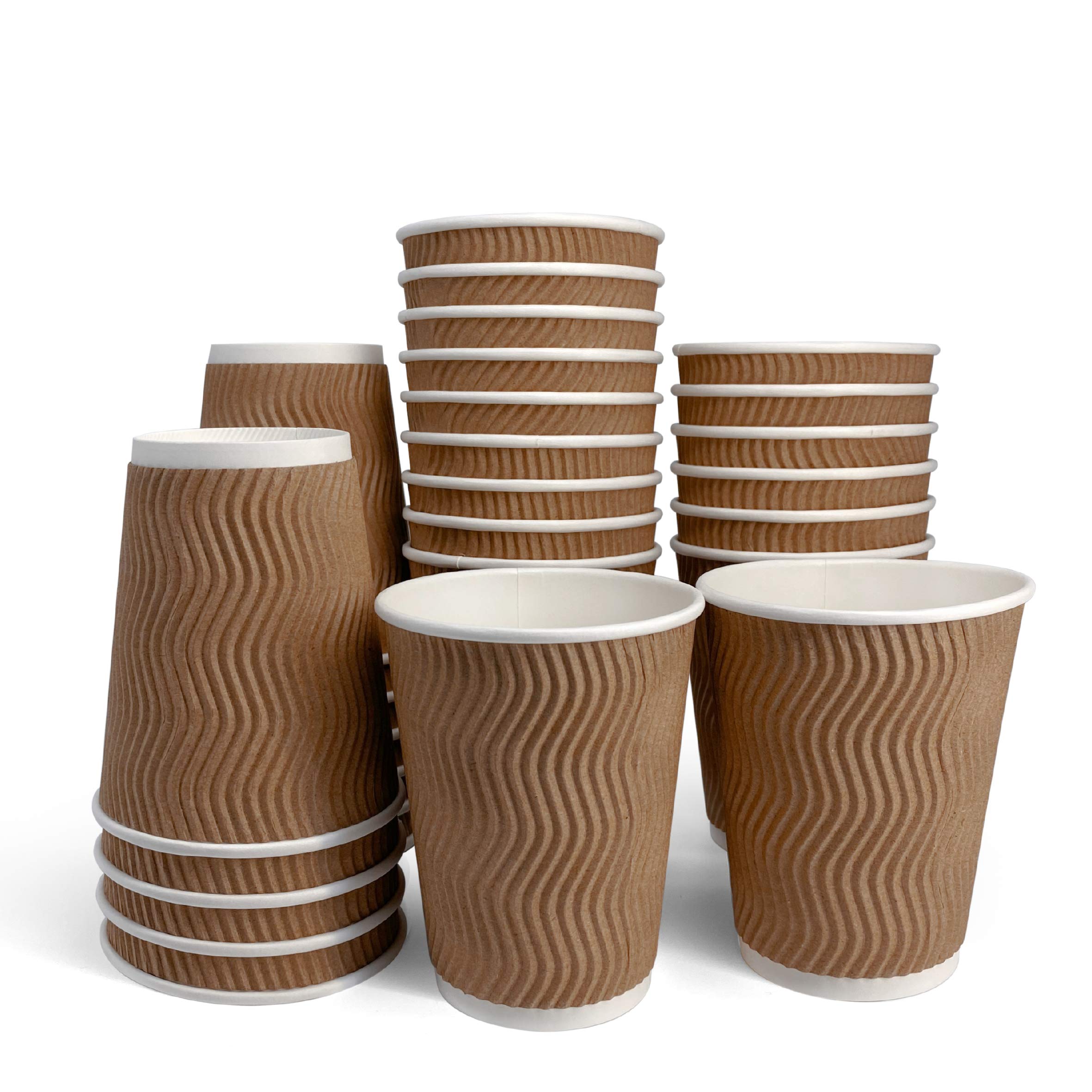 [12 oz, 100-Count, Brown Hot Paper Disposable Ripple Insulated Wall Cups
