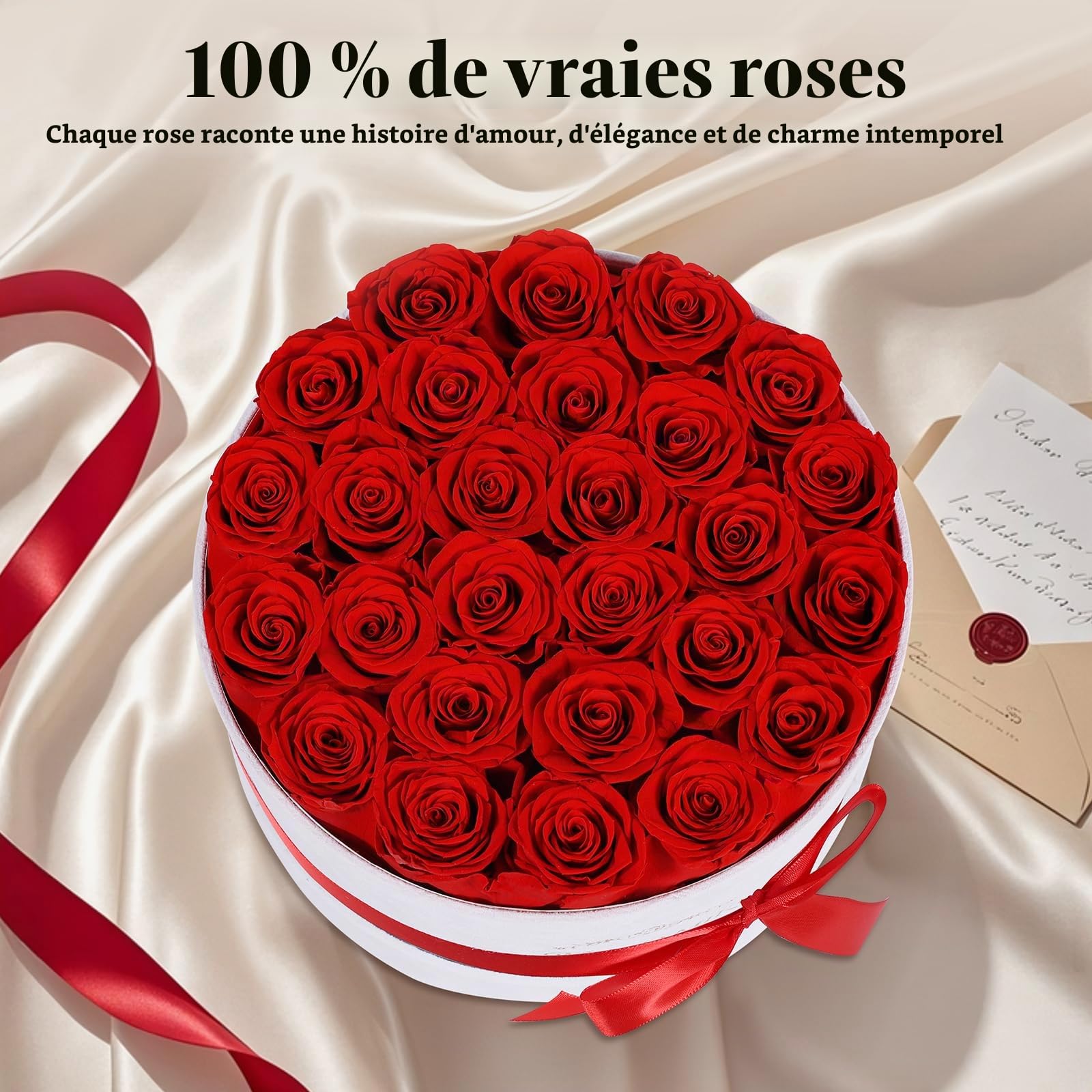 27 Roses Éternelles Rouges en Boîte, Fleur Éternelle, Cadeau Femme