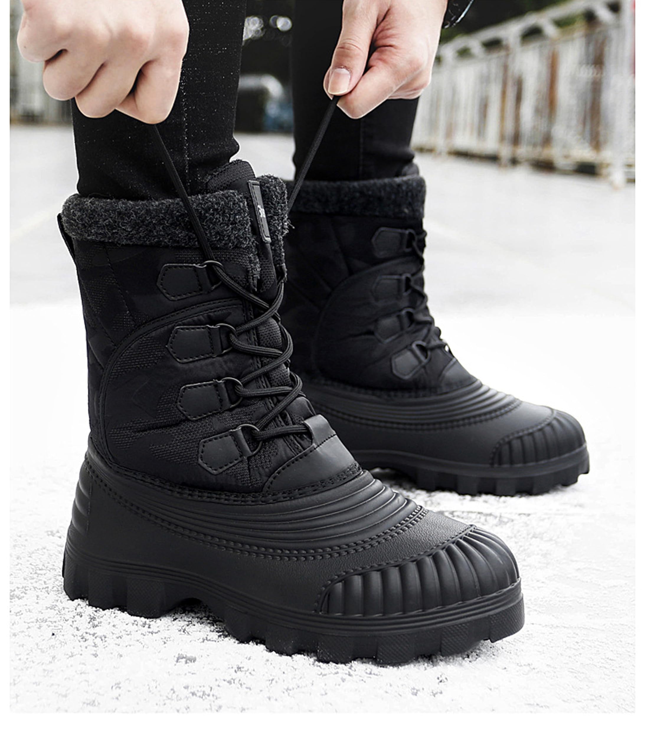 Pangolin Stivali da Neve Invernali Unisex Neri, Doposci Imbottiti con Fodera Calda, Scarponcini Antiscivolo con Suola Carrarmato, Stivaletti Outdoor per Neve, Freddo, Città e Montagna