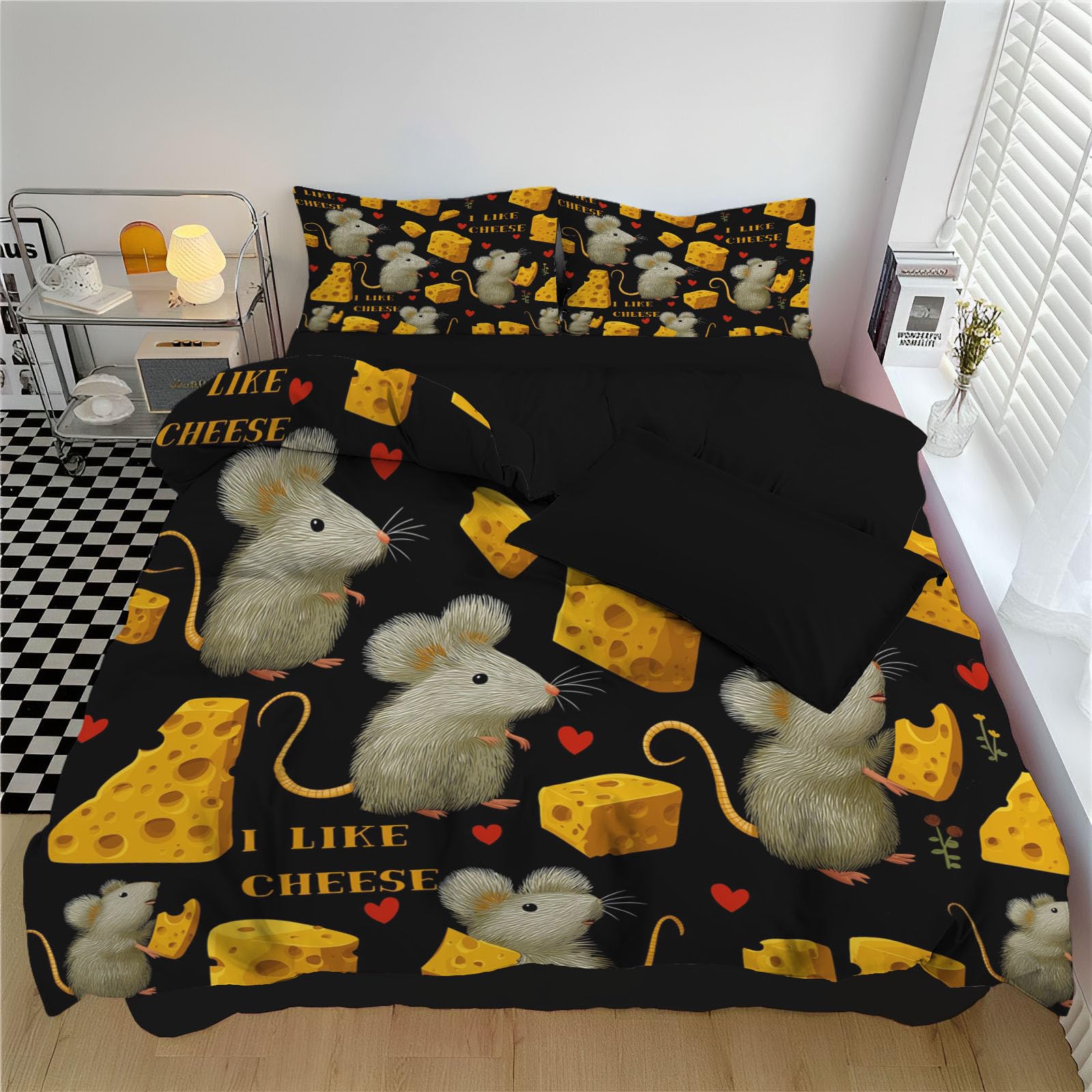 Housse de couette 3D souris humour « J'aime le fromage » pour des nuits joyeuses