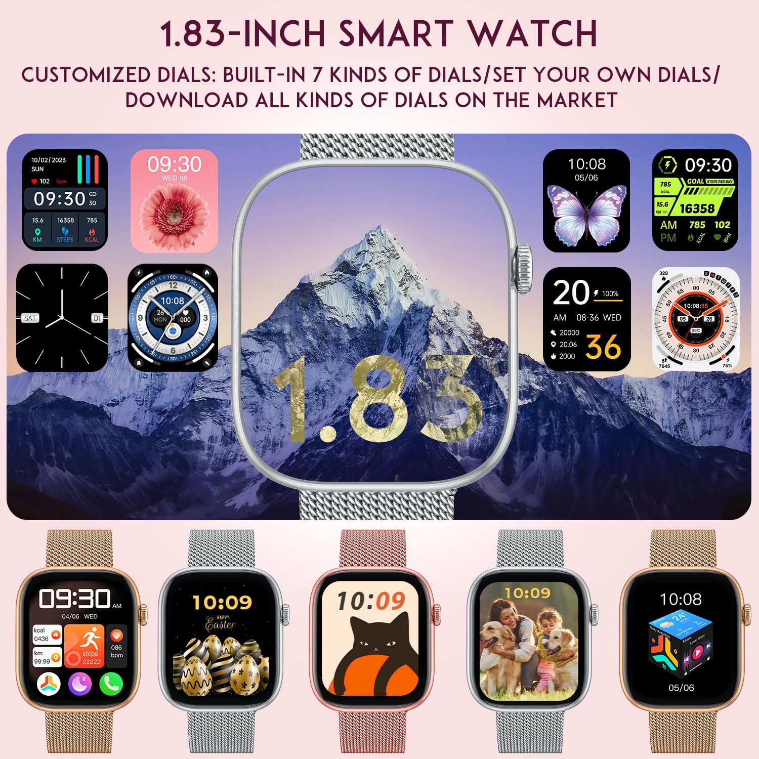 Smartwatch Donna Orologio con Chiamate Bluetooth: 1.83" Smart Watch con Quadrante Dinamico Contapassi Monitoraggio Sonno Sportivo Fitness Tracker IP67 impermeabile AI Vocale Compatibile Android iOS