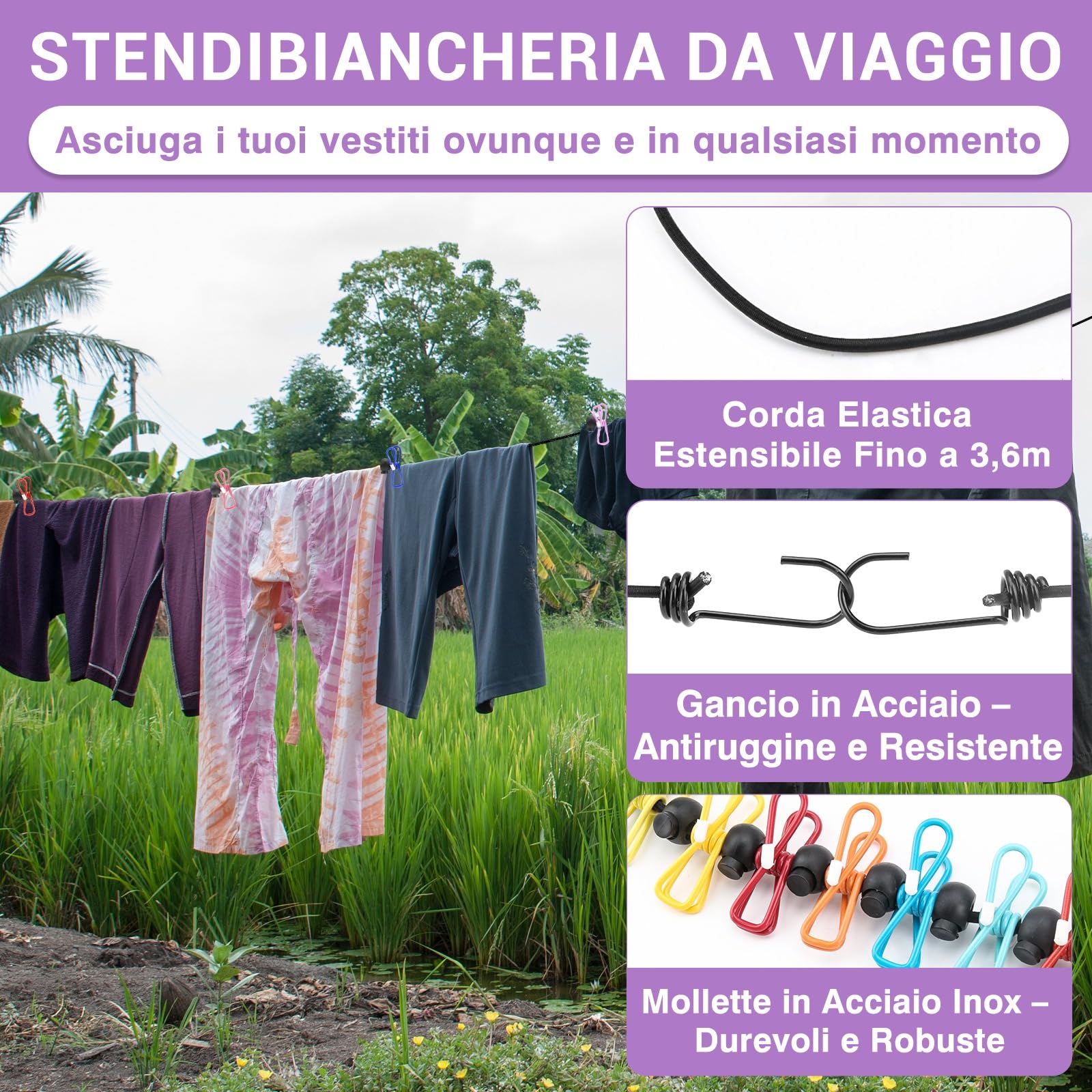 Wash Bag da Viaggio & Stendibiancheria Retrattile - Lavatrice Campeggio - Durevole Sacchetto Lavatrice da Viaggio - Lavatrice Manuale Portatil