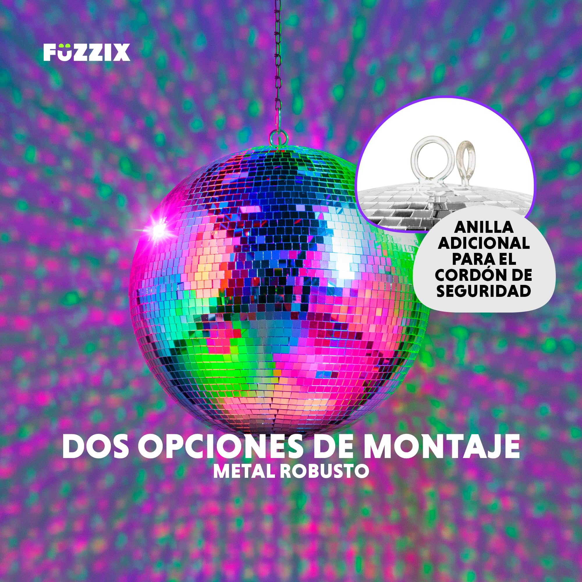 Fuzzix MB40 Bola de discoteca de espejos de 40 cm - mirror ball disco clásica para efectos de iluminación de DJ, idea para eventos, discoteca y fiestas