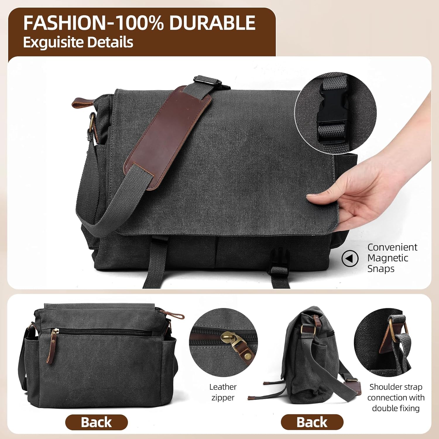 Messenger Bag for men Laptop Bag UnisexRetro Canvas Bag14-15.6 inches Casual single shoulder bag For Work College Travel