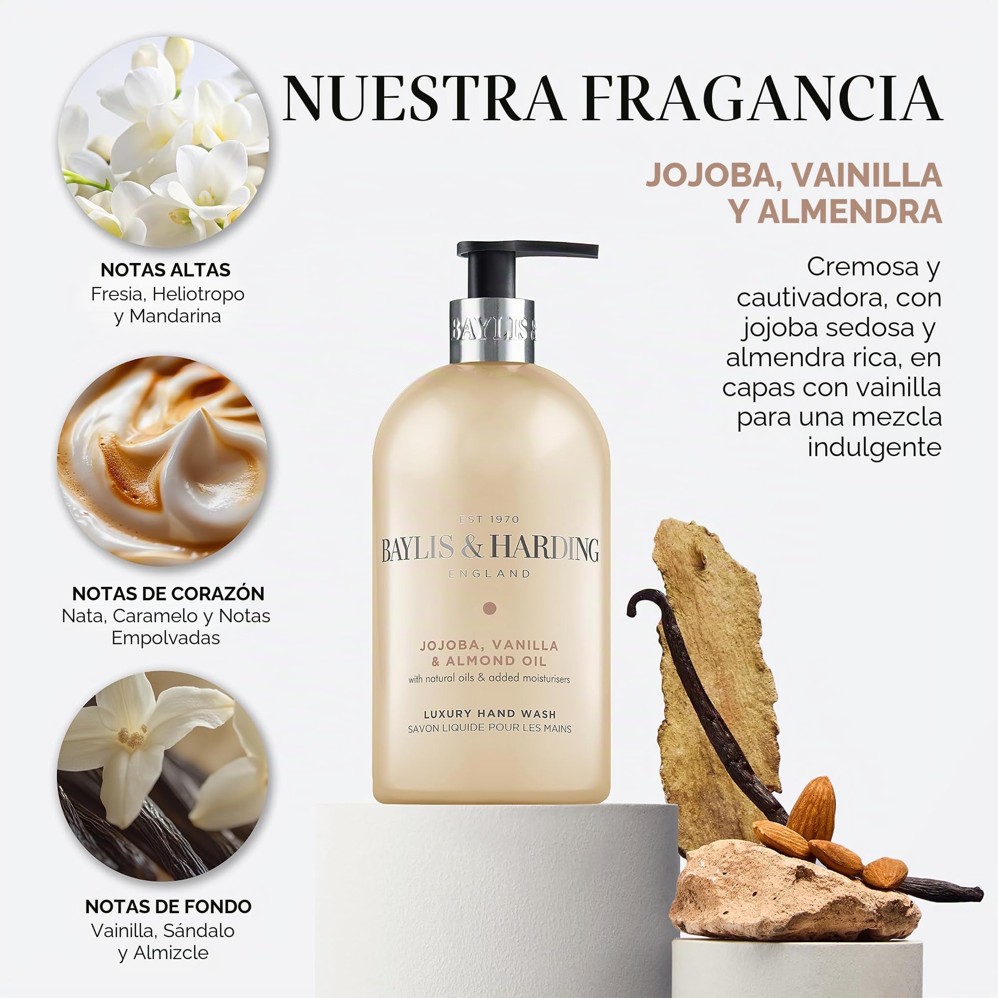 Baylis y Harding Jojoba Seda//Aceite de Almendras, lavar a mano, 500 ml, pack de 3