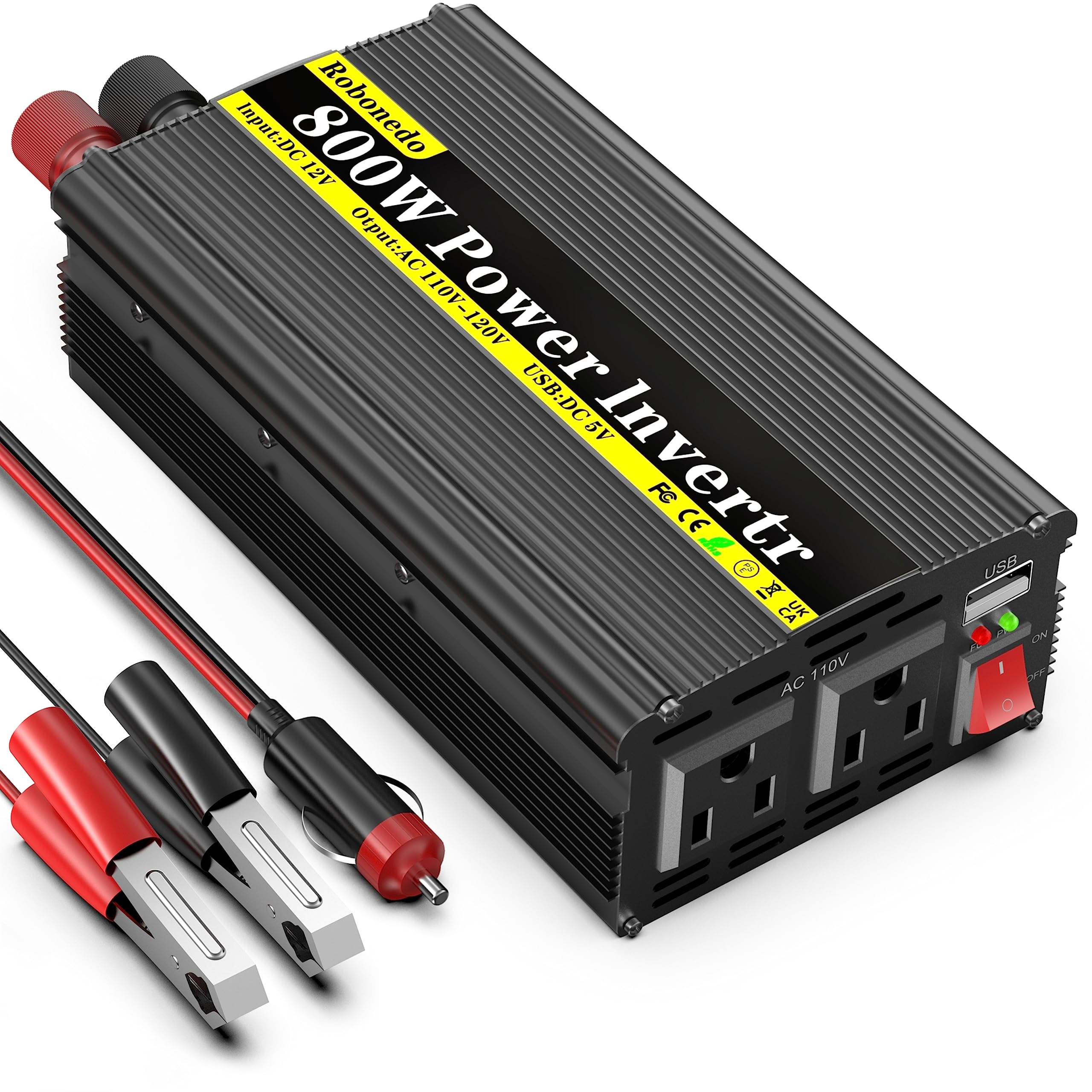 800 Watt Power Inverters for Vehicles, Car Inverter DC 12v to 110v AC Converter for Car Cigarette Lighter, Modified Sine Wave Inverters with 2 AC Outlets and 2.4A USB Ports for RV Camping