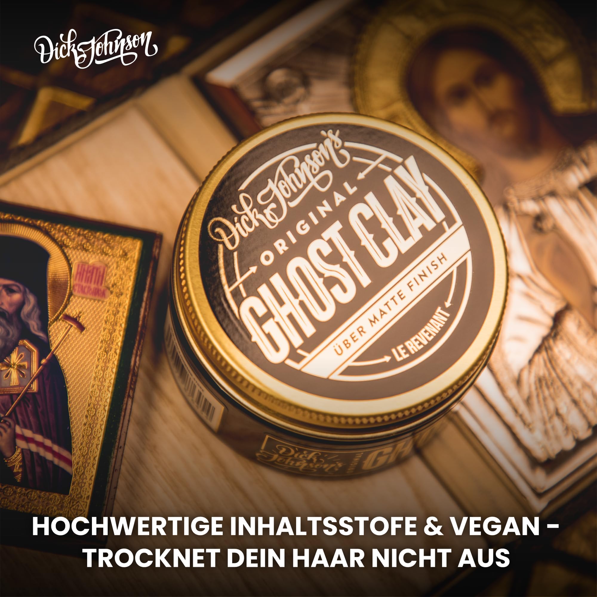 Dick Johnson Ghost Clay Haarwachs für Männer – Matte Clay Pomade mit starkem Halt & angenehmem Duft – Supermattes Stylingwachs für kurzes bis mittellanges Haar – 100 ml Friseurqualität