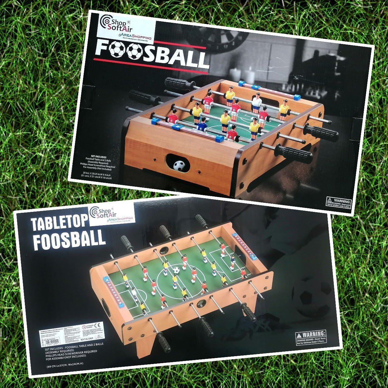 Calcetto Balilla Biliardino da Tavolo Shop SoftAir con Piedi Grandi o Senza Piedicm Aste con 3 Giocatori Segnapunti e 2 Palline da Gioco (Senza Piedi Small cm 51x31x11)