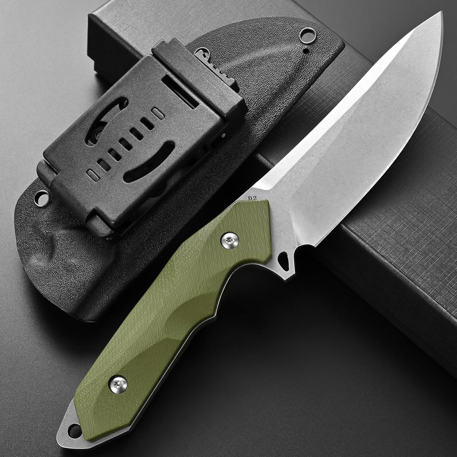 Eafengrow EF122 Fixed Blade Knife D2 Steel Blade G10 Handle Pocket Knives Fixed Knife, Survival, Outdoor Camping Survival Tool Knives, Kydex Sheaths (Green)