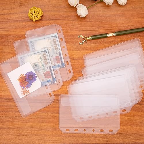 Miniatura 7 de Antner 12 bolsillos de tamaño A7, sin cremallera, sobres de efectivo para carpeta A7, 6 agujeros de PVC transparente sin cremallera, sobres de
