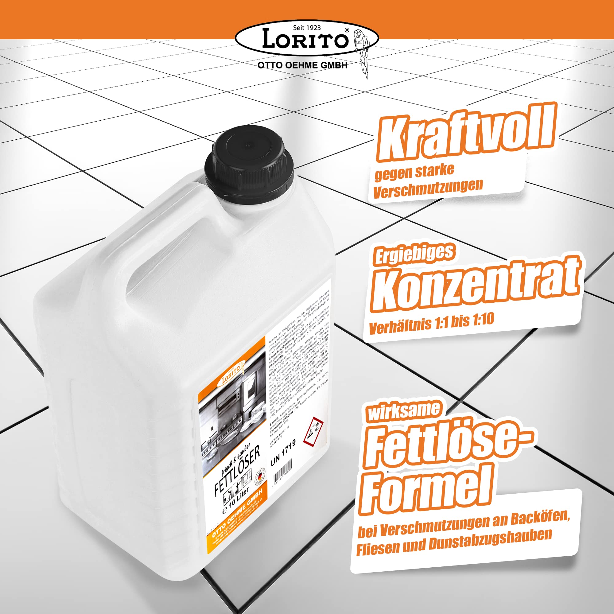 Lorito Profi-Fettlöser stark für Gastronomie & Küche 2 x 10L | Küchen-Reiniger Konzentrat für Dunstabzugshaube, Grill, Backofen & Fliesen, entfernt Fett, Öl & hartnäckige Verunreinigungen
