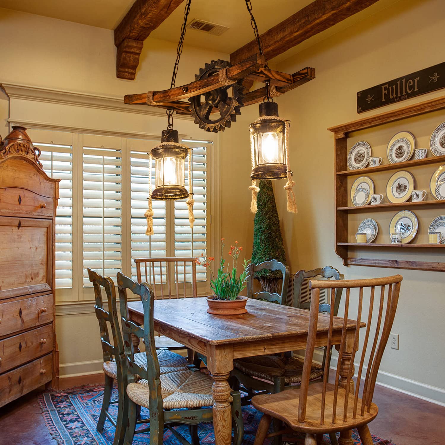 Pendelleuchte Holz deckenleuchte Vintage Retro Metal Hängelampe | Eiche Hängeleuchte Esszimmer pendellampe Rustikale Landhaus Leuchte Schlafzimmer kronleuchter Wohnzimmer Leuchte küchenlampe