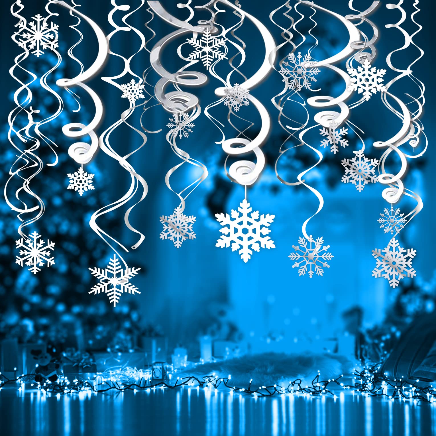 40 Weihnachten Winter Girlande Schneeflocken, Hängende Spiralen Wirbel Deko Luftschlangen Party Dekorationen Folienspiralen Zum Aufhängen Deckenhänger Spiral Girlanden Hanging Swirls