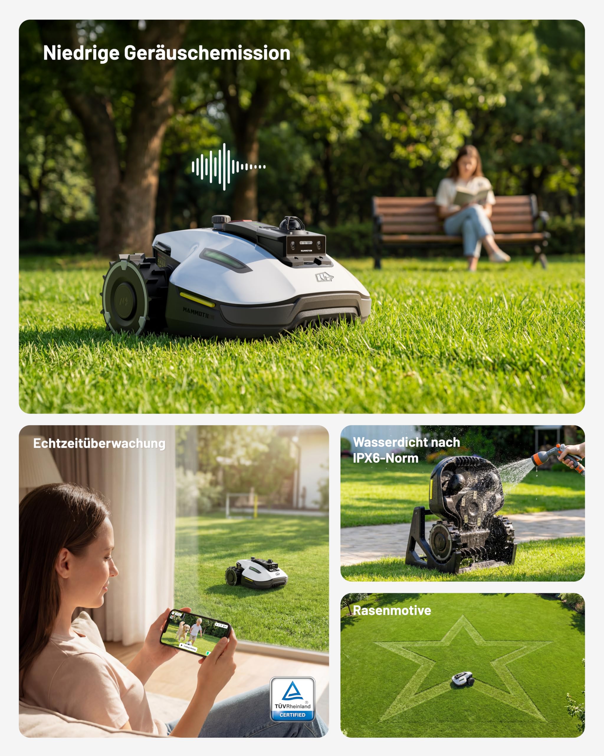 MAMMOTION YUKA mini 2 800 LiDAR Mähroboter ohne Begrenzungskabel für 800m², ohne RTK, 360°3D LiDAR+ KI-Vision,Große RWD für 45% Steigungen, Auto-Mapping,DropMow, 300+ Hinderniserkennung