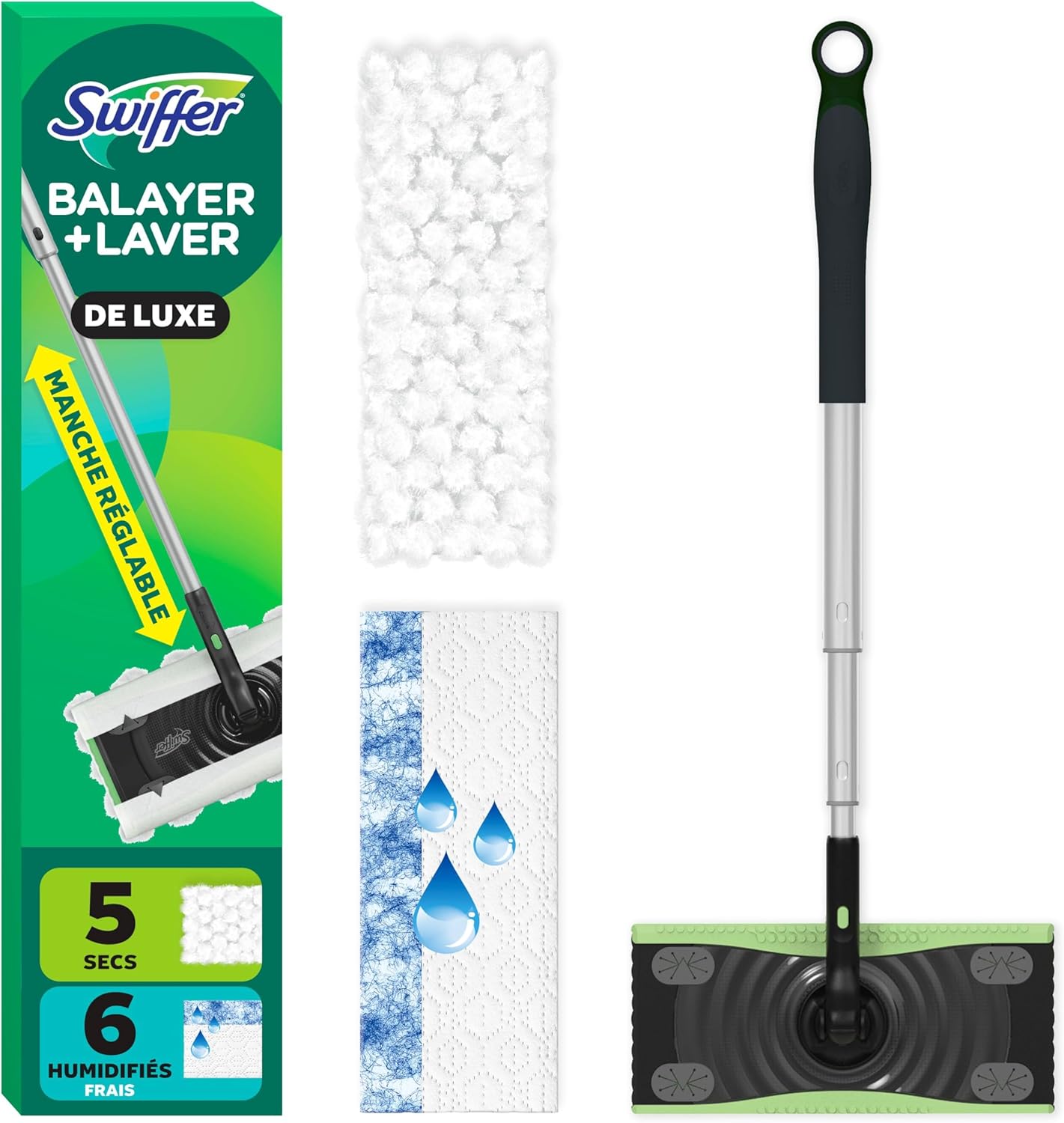 Swiffer Sweep and Mop Deluxe, 2-in-1 Floor Mopping and Sweeping Kit, Kit Includes 1 Sweeper Device, 5 Heavy Duty Dry Sweeping Cloths, 6 Heavy Duty Wet Mopping Cloths - Image 2
