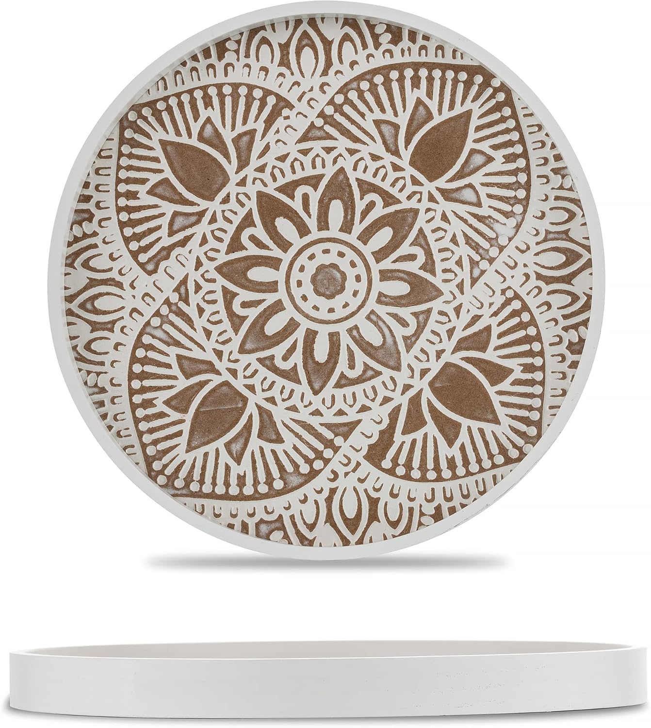 Hanobe Round Wood Decorative Tray Rustic Coffee Table Tray Farmhouse