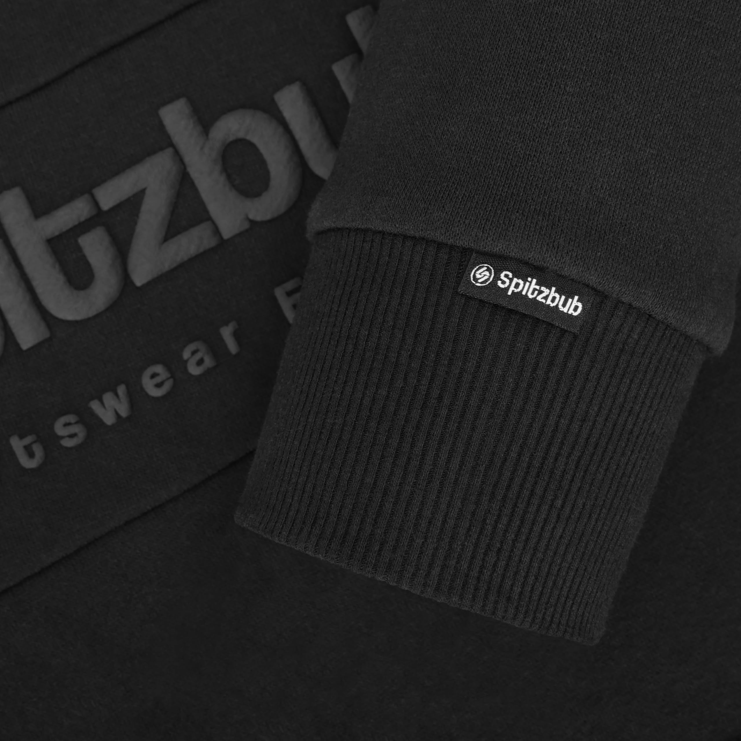 Spitzbub Herren Hoodie Schwarz – Ton-in-Ton Markenprint – Kapuzenpullover für Männer – 85% Baumwolle / 15% Polyester – Streetwear Sweater