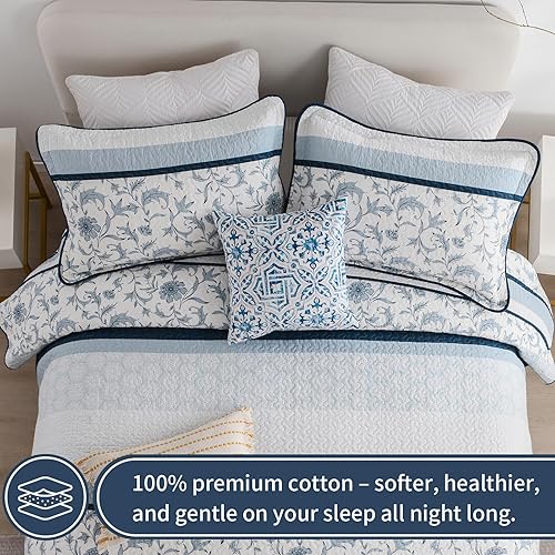 Vista 62 de KALOOLA Colchas florales tamaño Queen – 100% algodón, suave, ligero, juego de ropa de cama acolchado de 3 piezas, colcha de patrón botánico